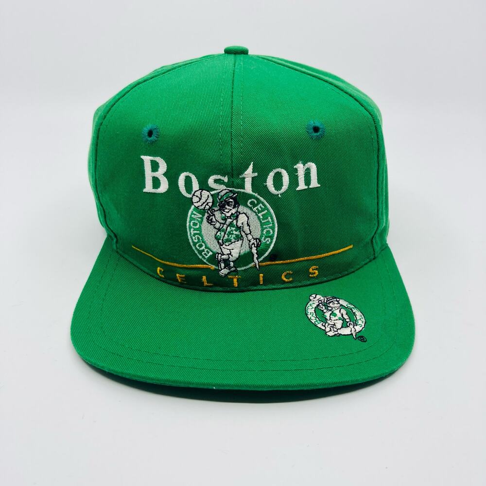 Vintage Boston Celtics Twins Snapback Hat Twill Split Bar Green Brim Embroidered